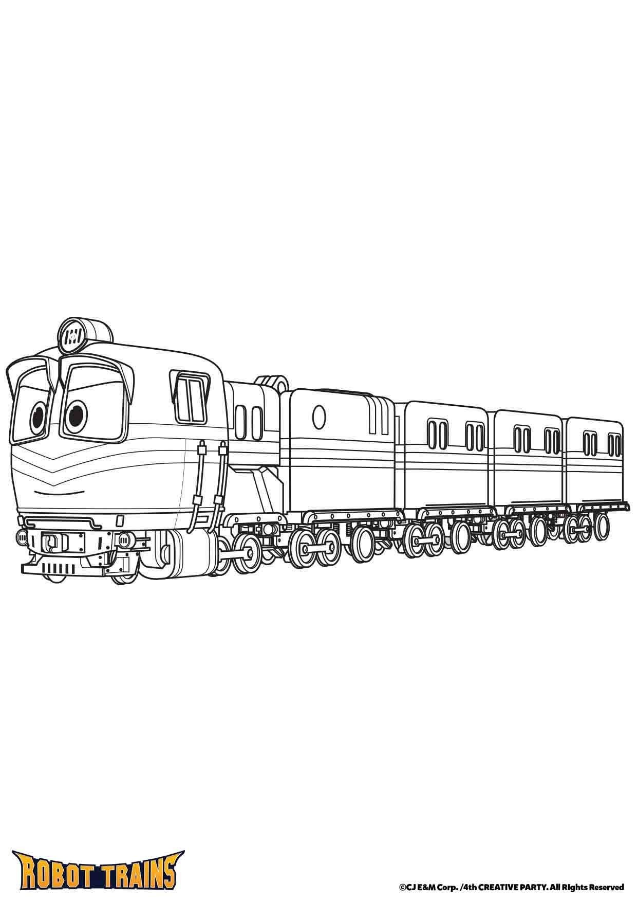 Роботы поезда с вагонами раскраска
