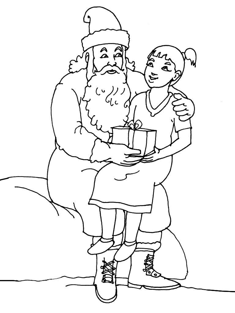 Coloriage Noël : la rencontre avec le Père Noël - Coloriage Noel