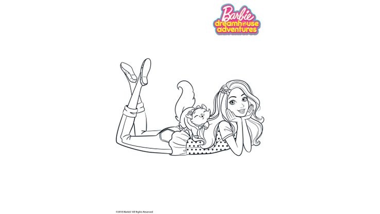 Coloriage Barbie Dreamhouse - Barbie et son chat 
