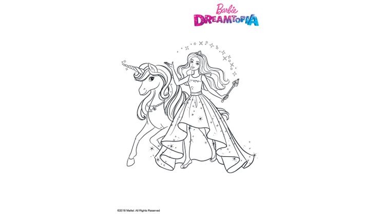 Coloriage Barbie Dreamtopia - Barbie et la licorne ailée 