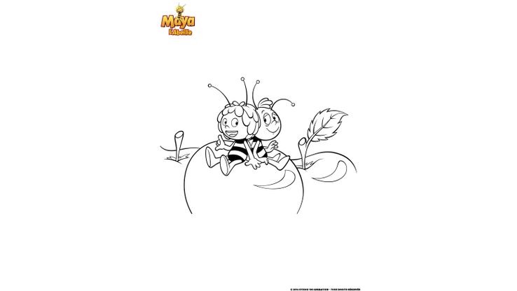 Coloriage Maya l'Abeille - Maya et Willy aiment les pommes 