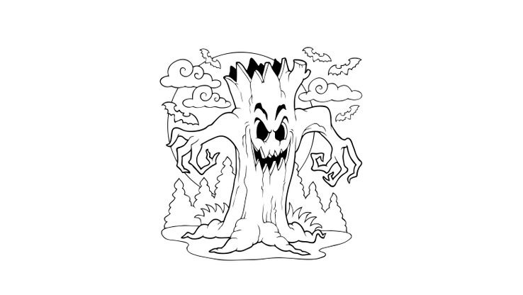 Coloriage Halloween - Halloween : les arbres possédés 