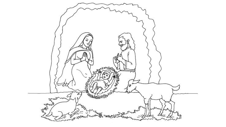 Coloriage Noël - Noël : la bergerie de Jésus 
