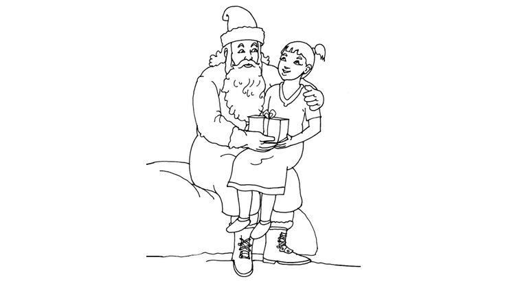 Coloriage Noël - Noël : la rencontre avec le Père Noël 