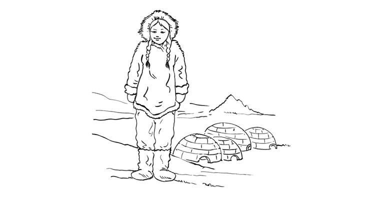 Coloriage Enfants filles Inuit - Petite fille inuit 1 