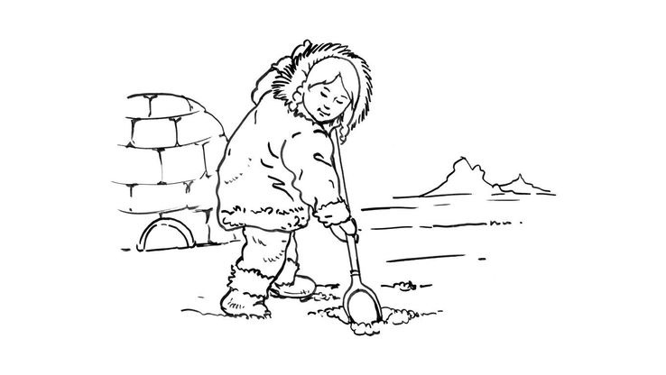 Coloriage Enfants filles Inuit - Petite fille inuit 3 