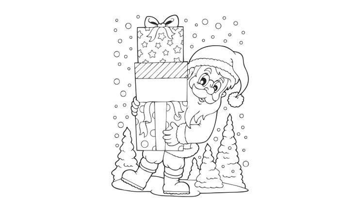 Coloriage Noël : le Père Noël et les cadeaux - Coloriage Noel