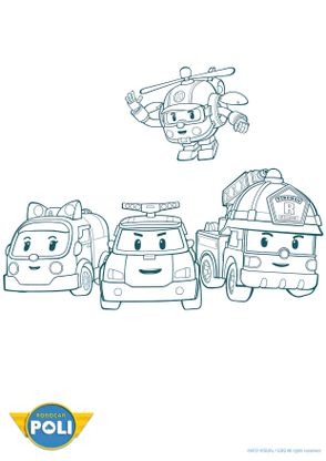 Coloriage Robocar Poli : l'équipe - Coloriage Robocar Poli - Coloriages